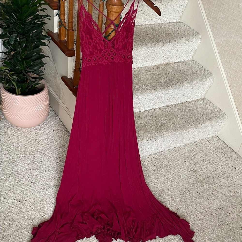 Free People Adella Elegant Maroon Lace Maxi Dress Small - Picture 2 of 16